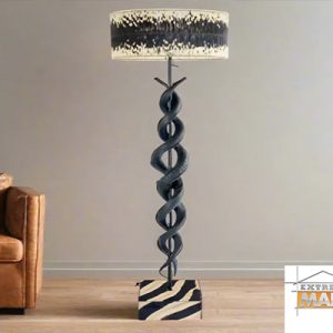 Black Kudu Horn Double Twist Standing Lamp & Quill Drum Shade